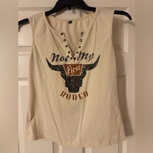Cream Sleeveless Graphic Top, Not My First Rodeo